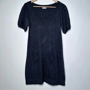 Wallace Charcoal Gray V-Neck Lambswool Cashmere Angora Blend Short Sleev…